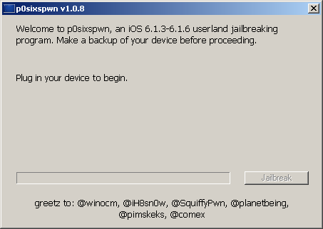 A screenshot of p0sixspwn (Windows)